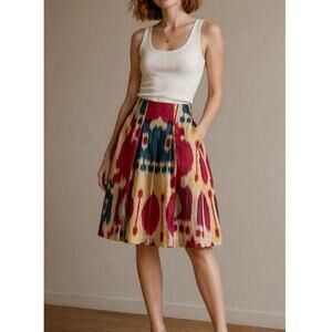 Ralph Lauren Vintage skirt Ikat Western Silk Resist Dye Print Pleated Sz 4